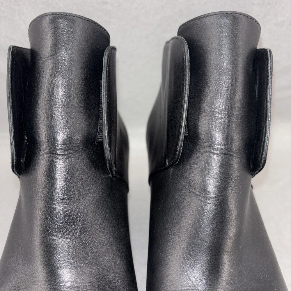 Cole Haan HAYDEN Grand.OS Black Leather Ankle Boots Block Heel Gold Accents W8.5